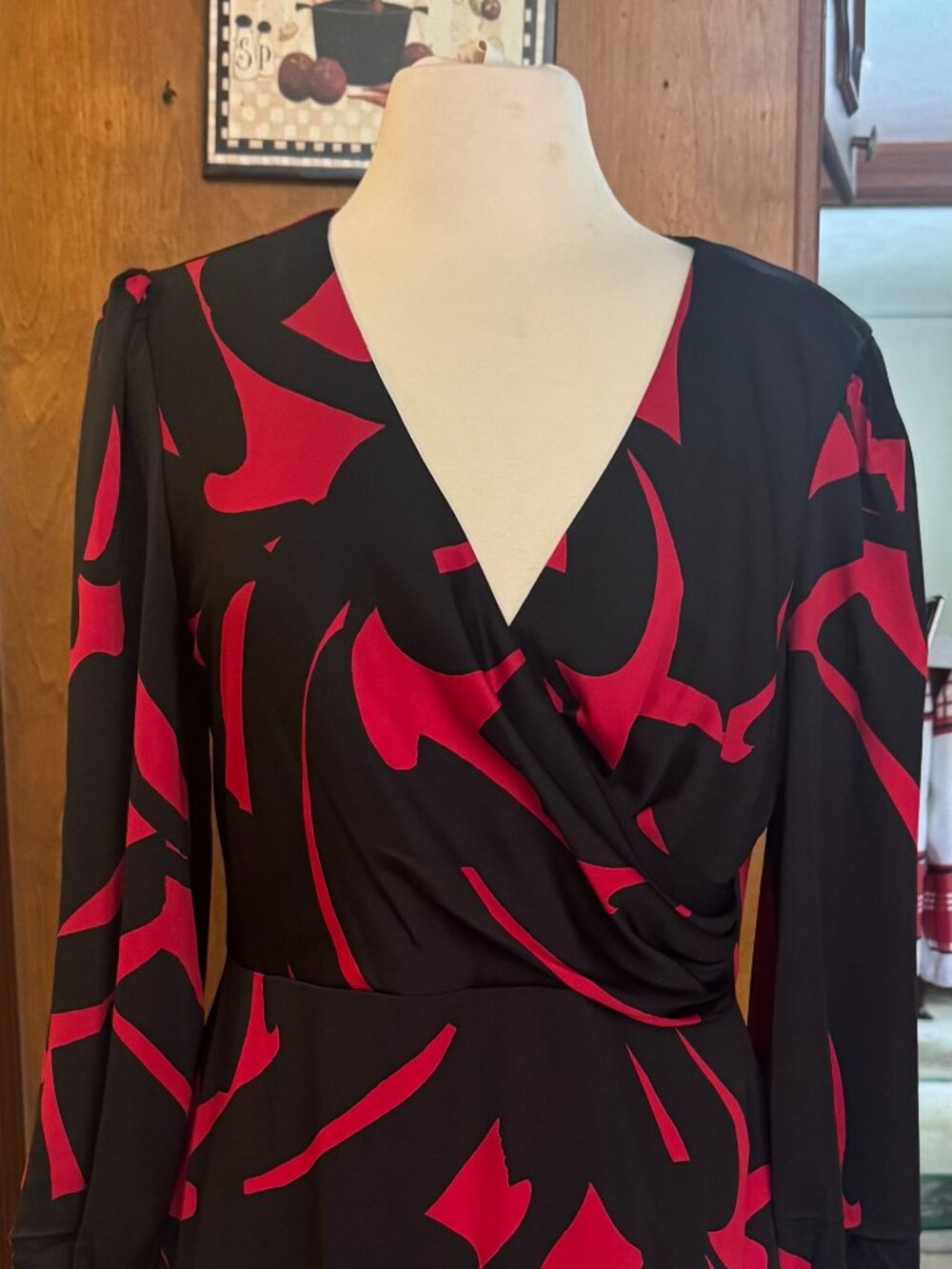 DKNY DKNY Red and Black Abstract Dress